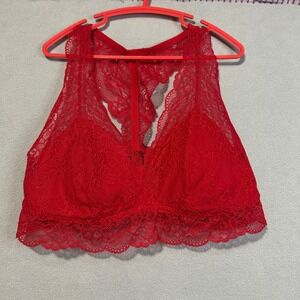 Gilligan O Malley Racerback Bralette Red Lace Lingerie Size S Small‎ Wirelessss